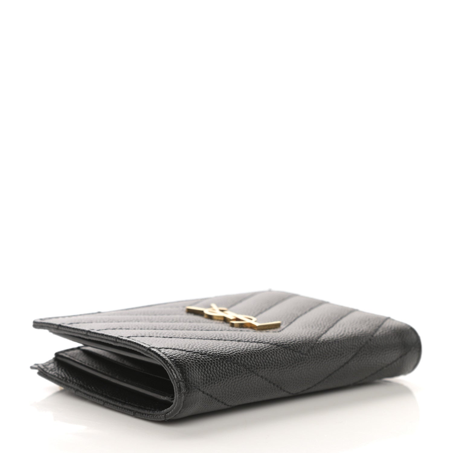 Saint Laurent Grain De Poudre Matelasse Chevron Monogram Zipped Card Case Black 4 of 8