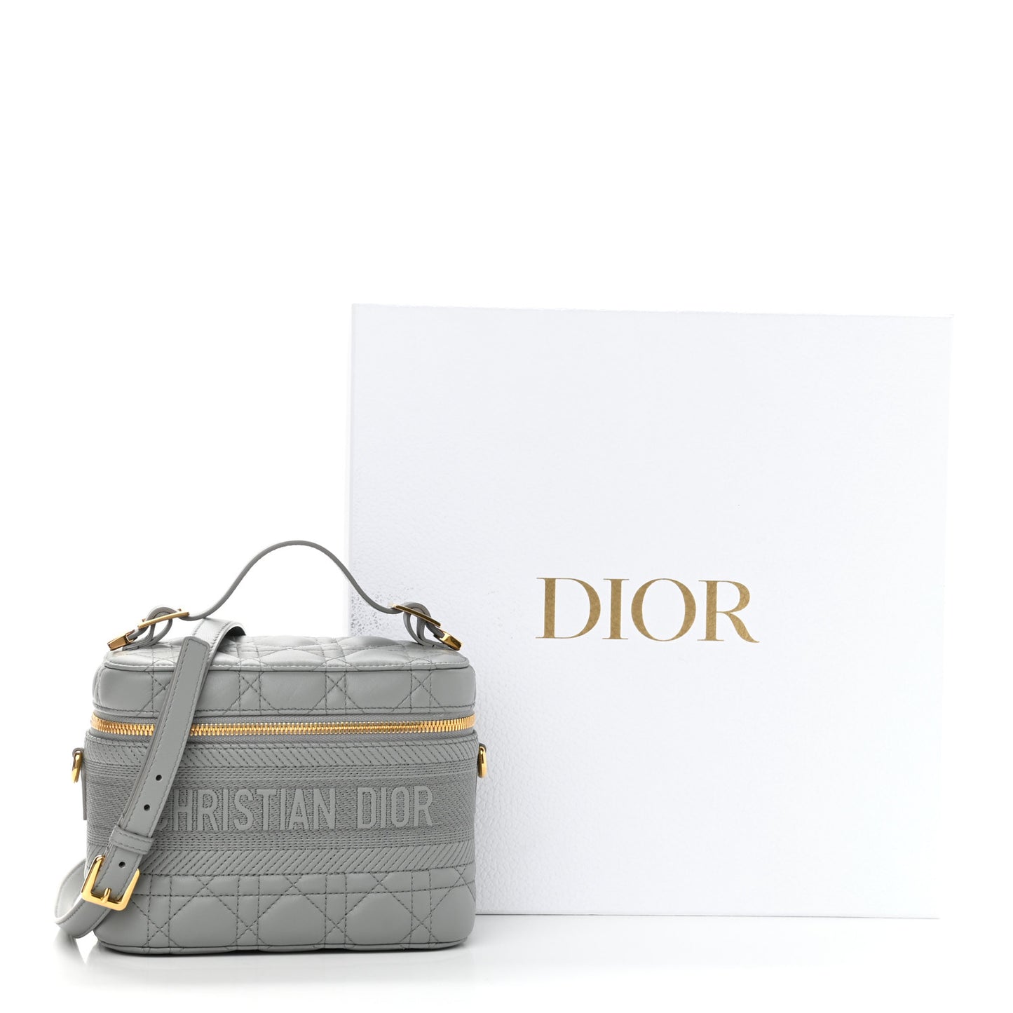 Lambskin Cannage Small Diortravel Vanity Case Grey