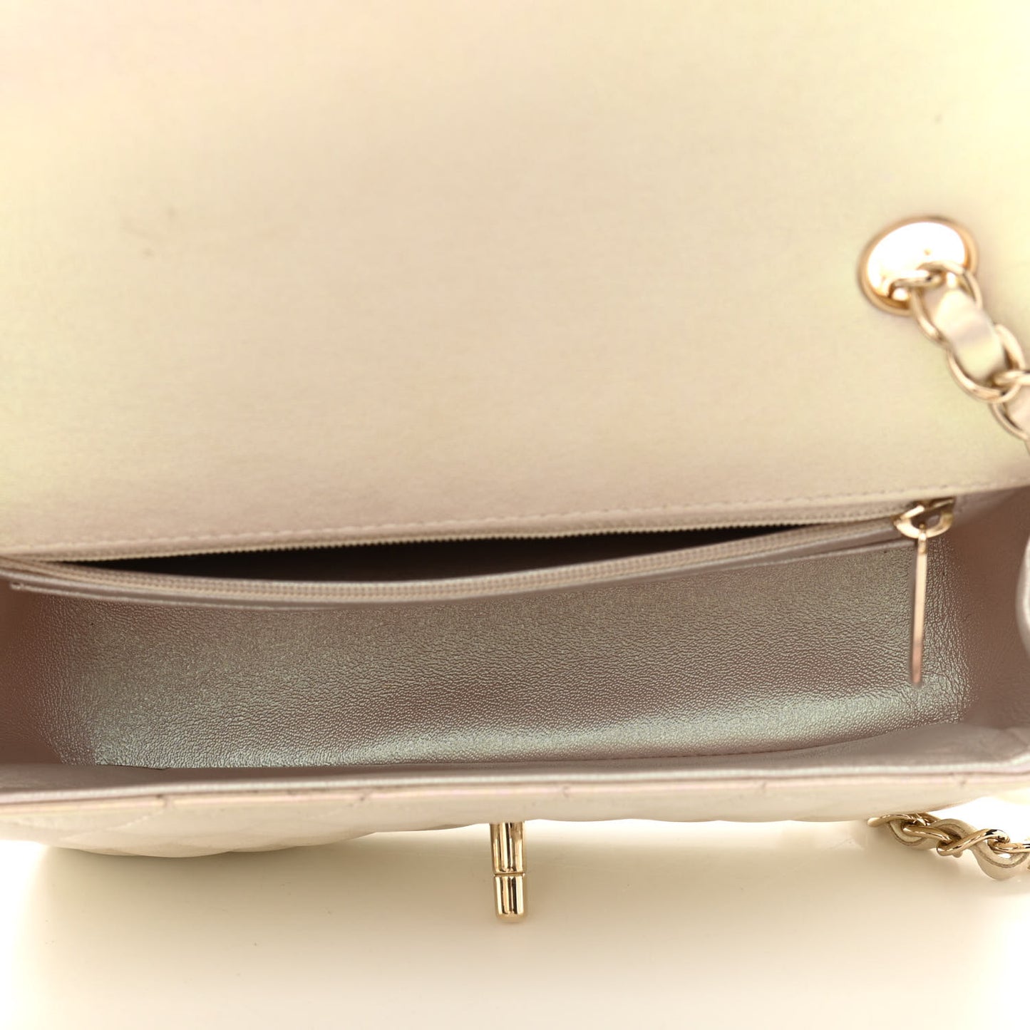 Iridescent Lambskin Quilted Mini Rectangular Flap Ivory