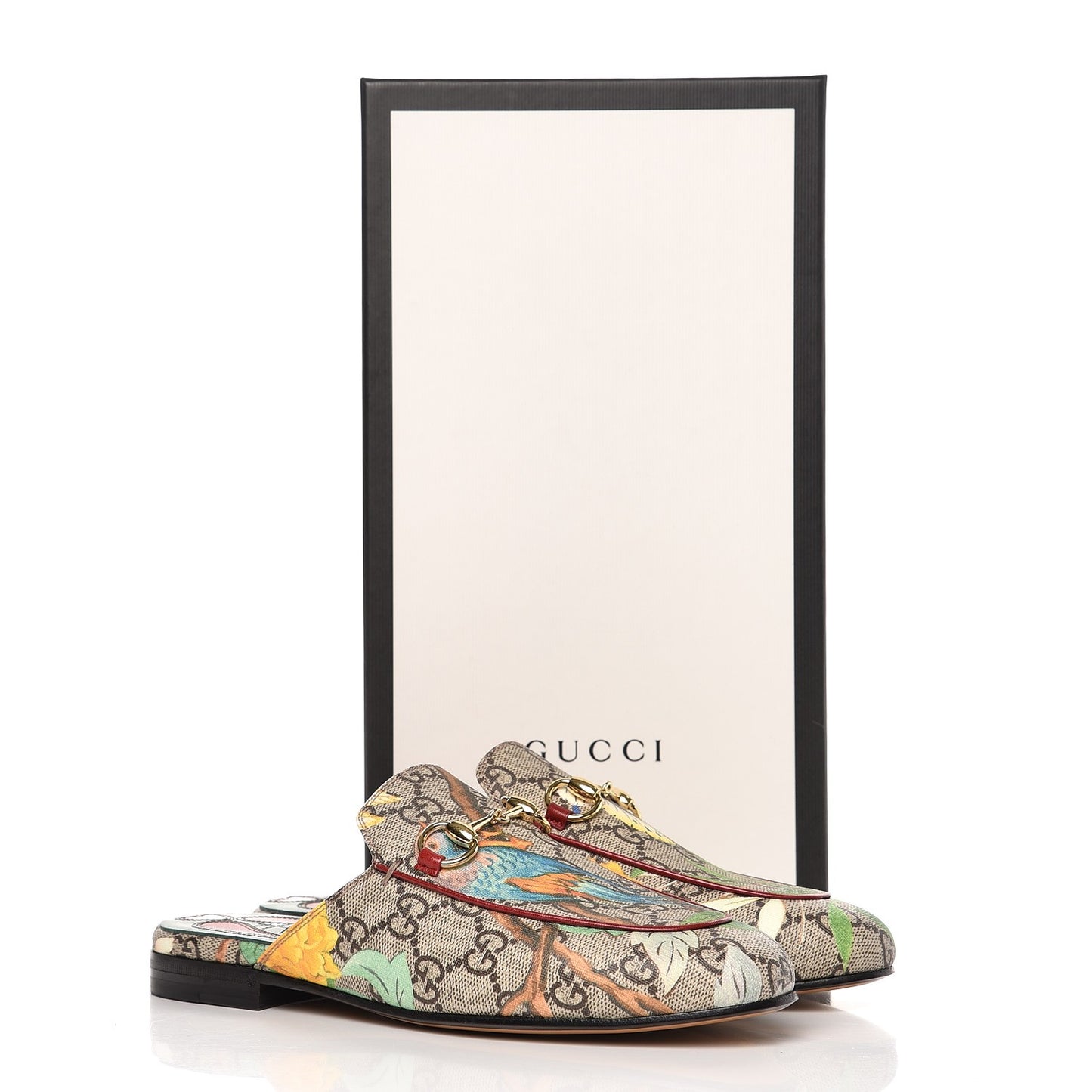 GG Supreme Monogram Tian Womens Princetown Slippers 35 Beige Ebony Multicolor
