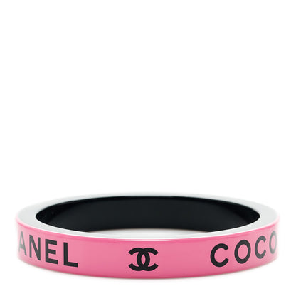 Chanel Resin Logo Bangle Bracelet Pink Black 3 of 5