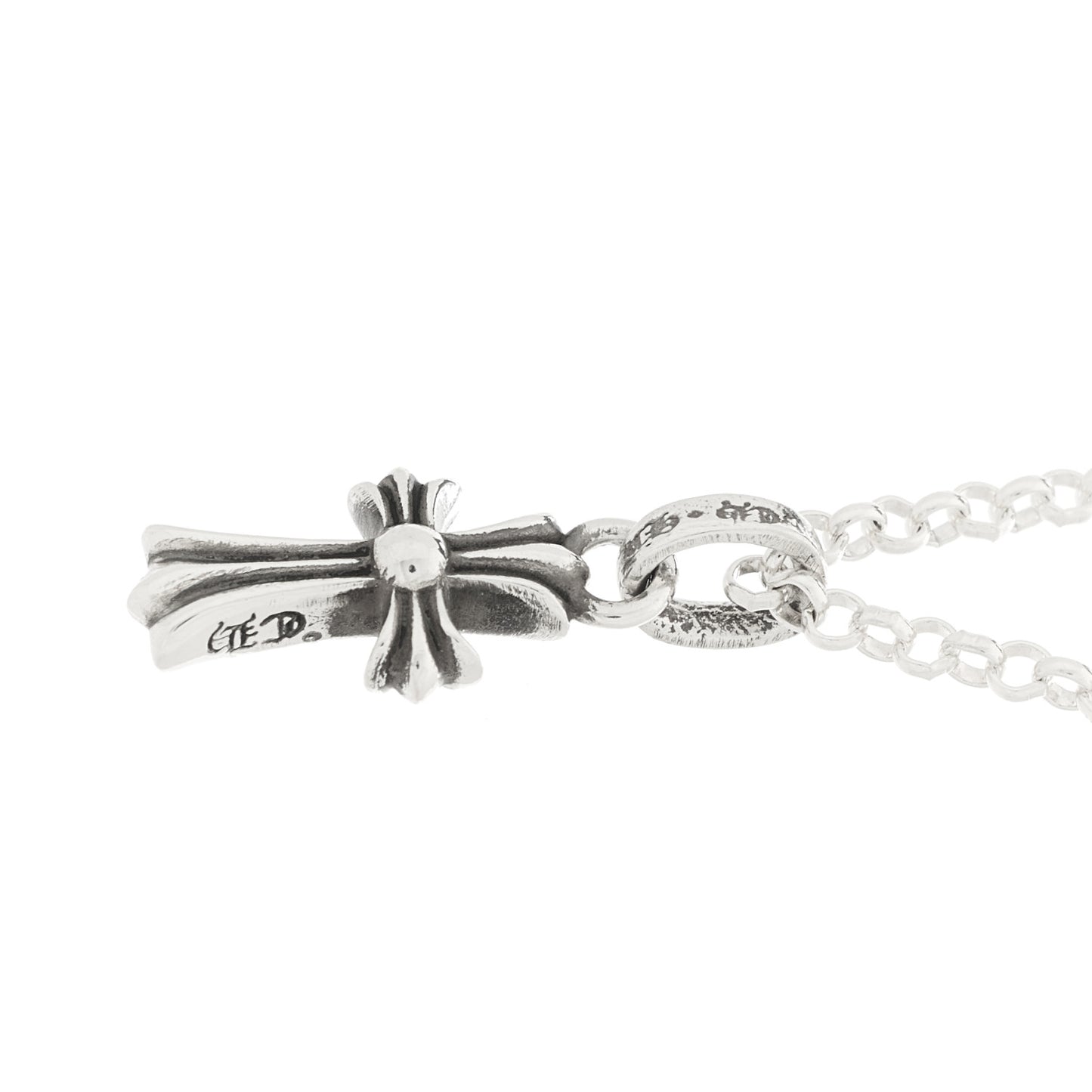 Sterling Silver Baby Fat Cross Pendant Roll Chain Necklace