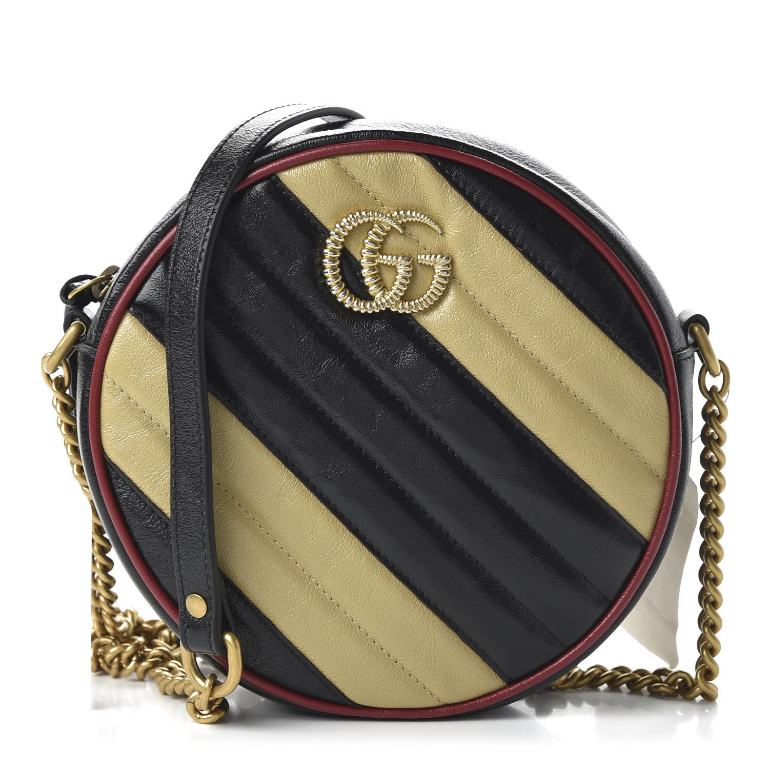 Gucci Azalea Calfskin Matelasse Diagonal Patchwork Mini Torchon GG Marmont Round Shoulder Bag Black Beige Romantic Cerise 1 of 10