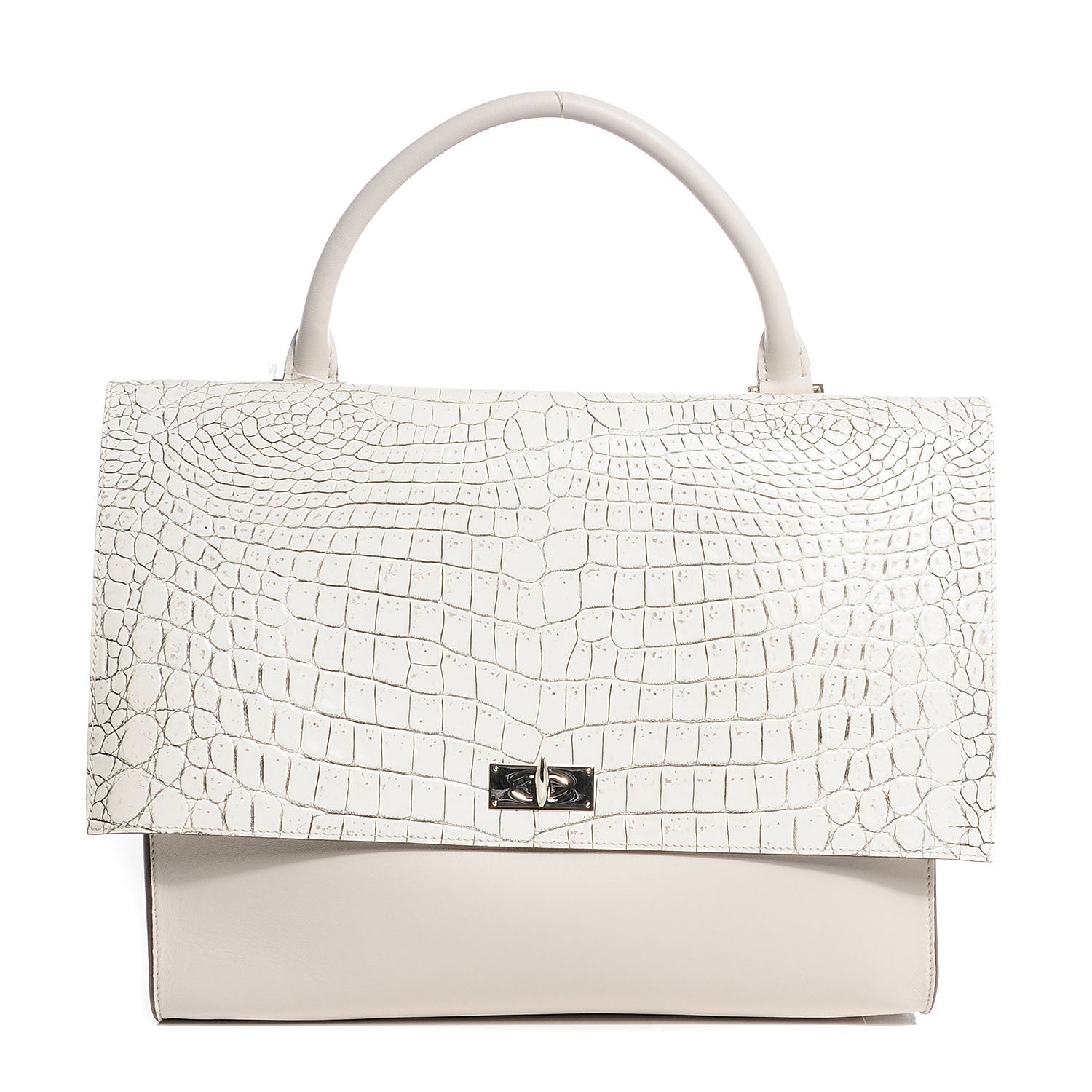 Givenchy Calfskin Crocodile Embossed Shark Lock Satchel Off White 1 of 8
