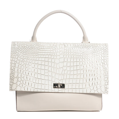 Givenchy Calfskin Crocodile Embossed Shark Lock Satchel Off White 1 of 8