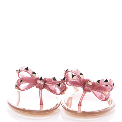 Valentino Garavani PVC Jelly Glitter Rockstud Bow Thong Sandals 37 Pink 2 of 8
