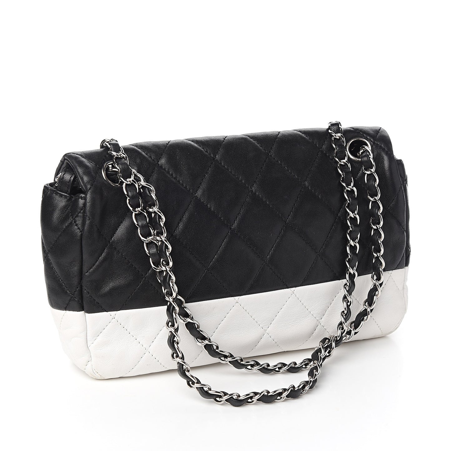 Lambskin Quilted Medium Flap Black White