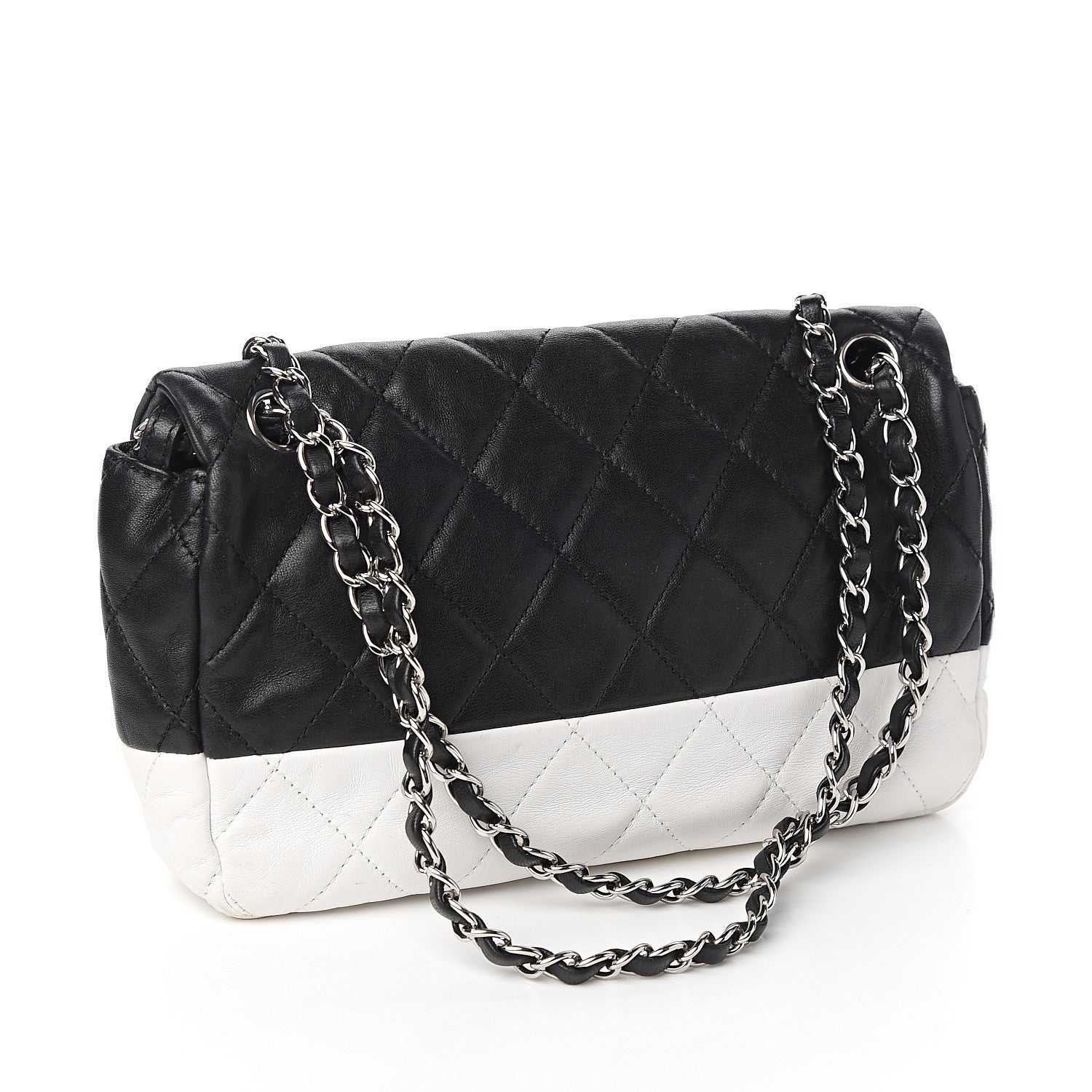 Chanel Lambskin Quilted Medium Flap Black White 2 of 10