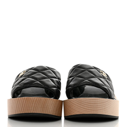 Chanel Lambskin Quilted CC Wedge Sandals 37 Black 2 of 7