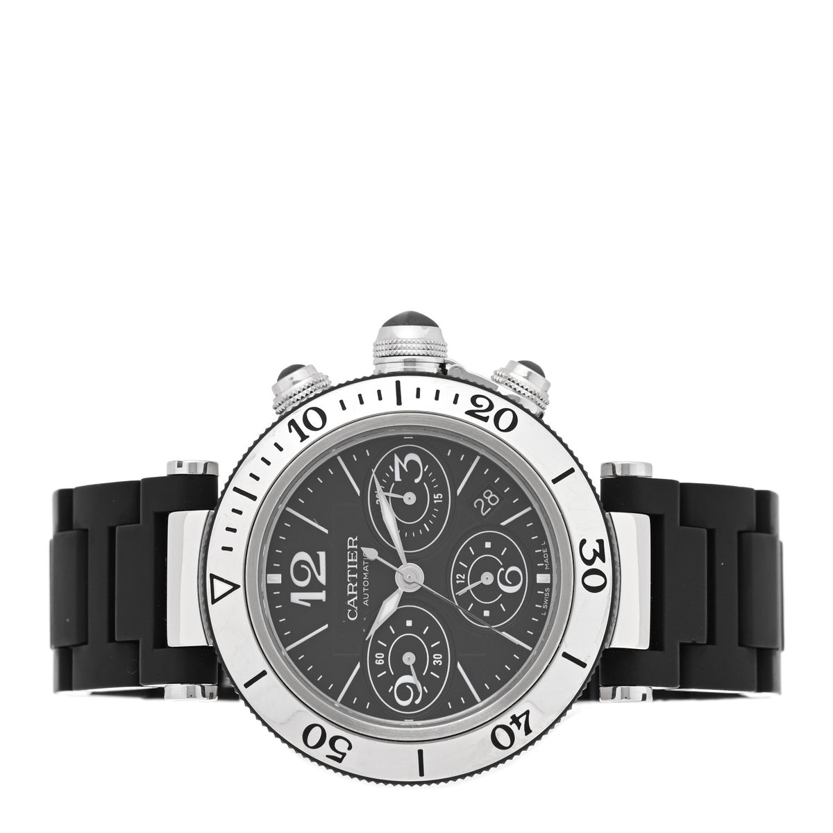 Cartier Stainless Steel Rubber 42mm Pasha Seatimer Date Chronograph Automatic Watch Black 2 of 4