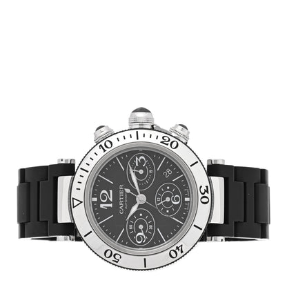 Cartier Stainless Steel Rubber 42mm Pasha Seatimer Date Chronograph Automatic Watch Black 2 of 4