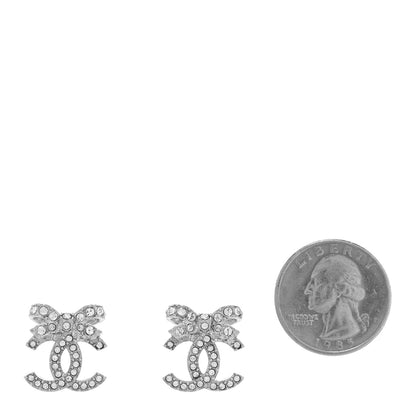 Chanel Crystal CC Bow Dangle Earrings Silver 2 of 4