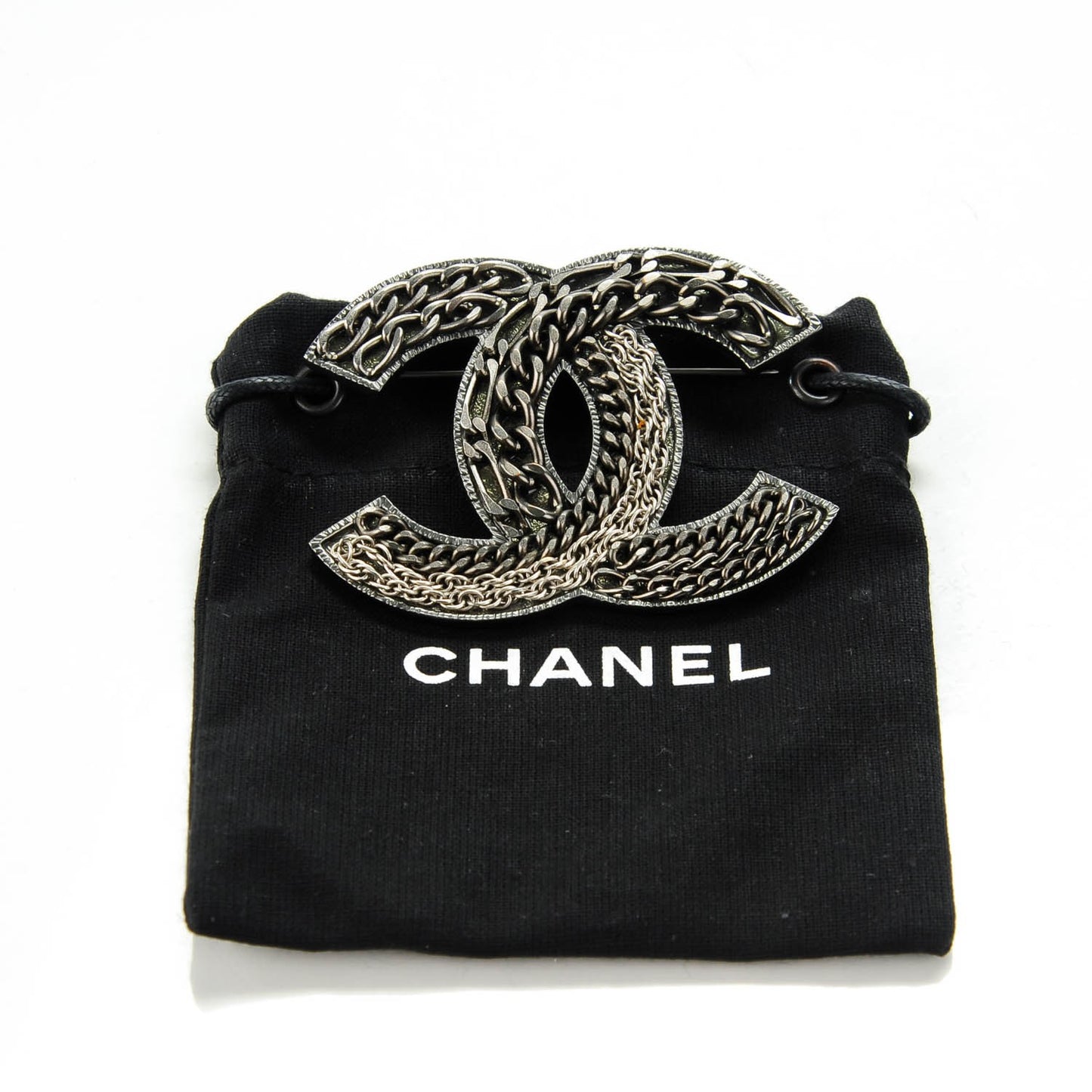 Ruthenium Chain CC Large Brooch Pin