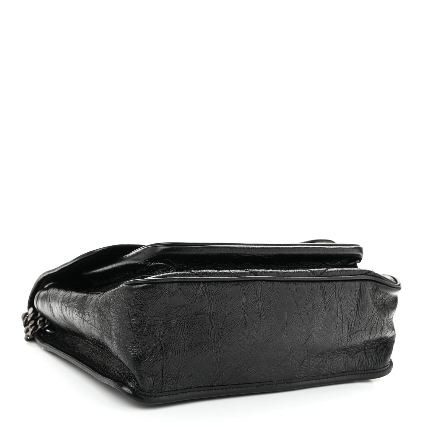 Crinkled Calfskin Matelasse Monogram Medium Niki Chain Satchel Black