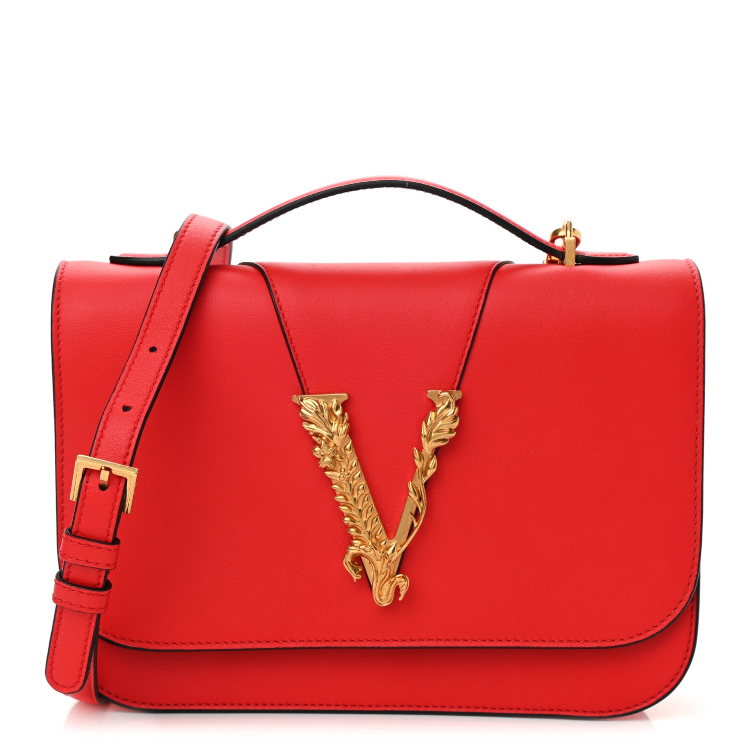 Versace Vitello Barocco Virtus Top Handle Shoulder Ba Red 1 of 7