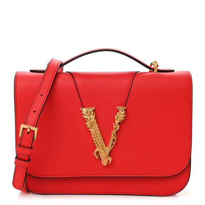 Versace Vitello Barocco Virtus Top Handle Shoulder Ba Red 1 of 7
