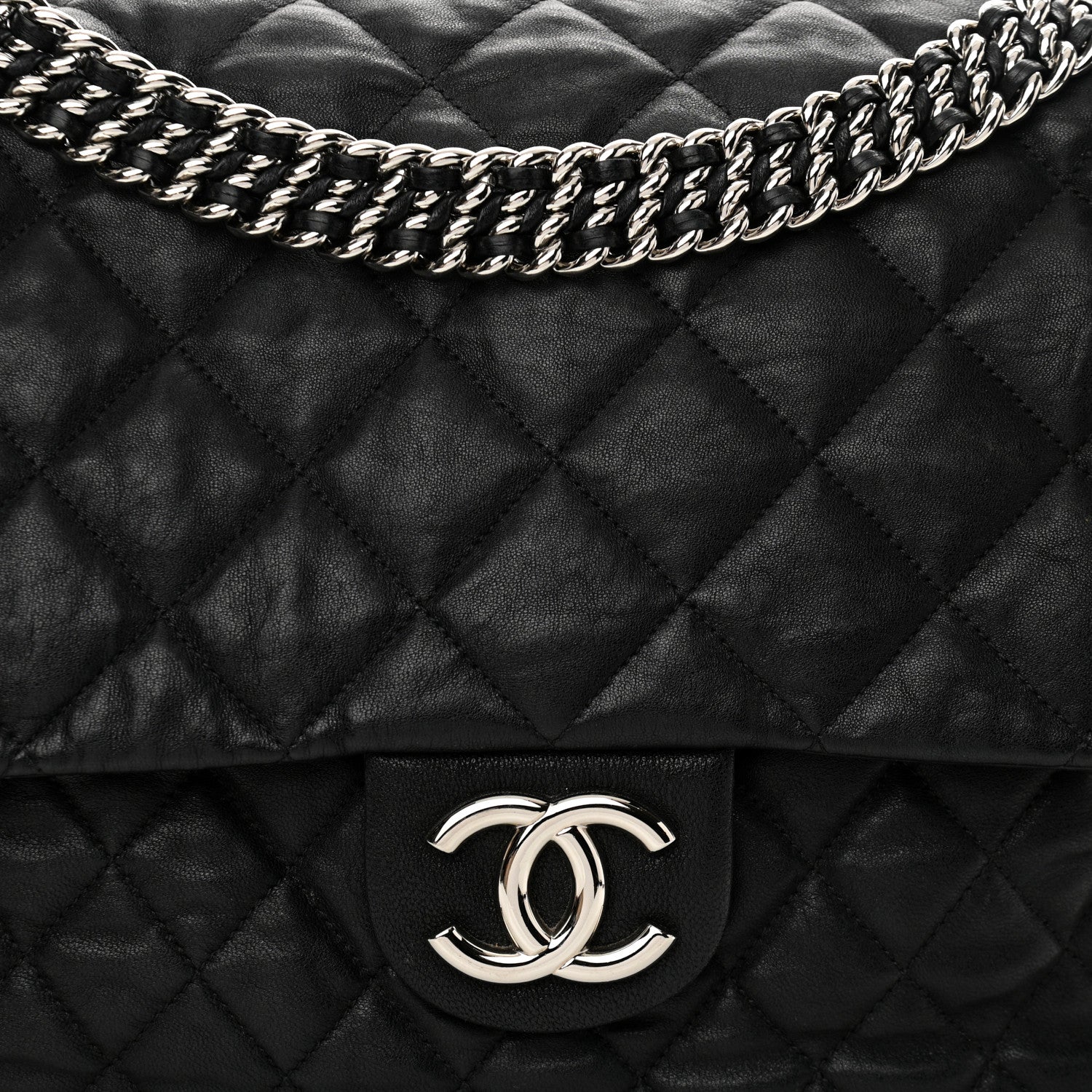 Chanel Washed Lambskin Quilted Maxi Chain Around Flap Black 8 of 14