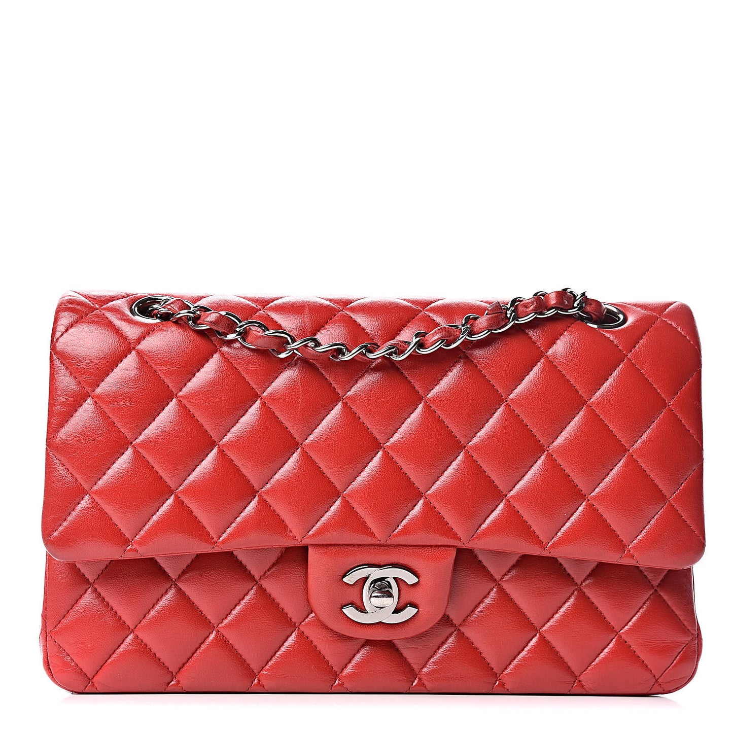 Lambskin Quilted Medium Double Flap Red