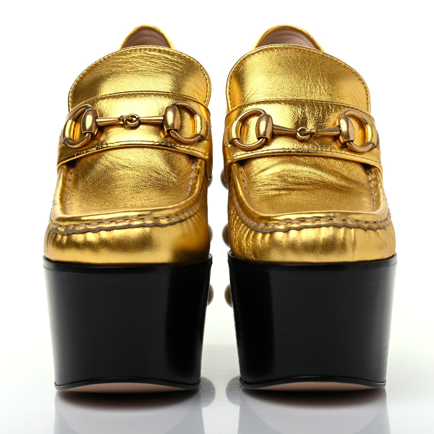 Malaga Kid Pearl Studded Vegas Platform Loafers 36 Gold