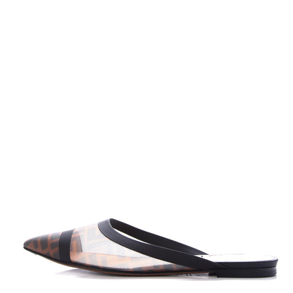 Fendi Technical Mesh Vitello FF Colibri Flat Mules 37.5 Tobacco Moro Black 1 of 9