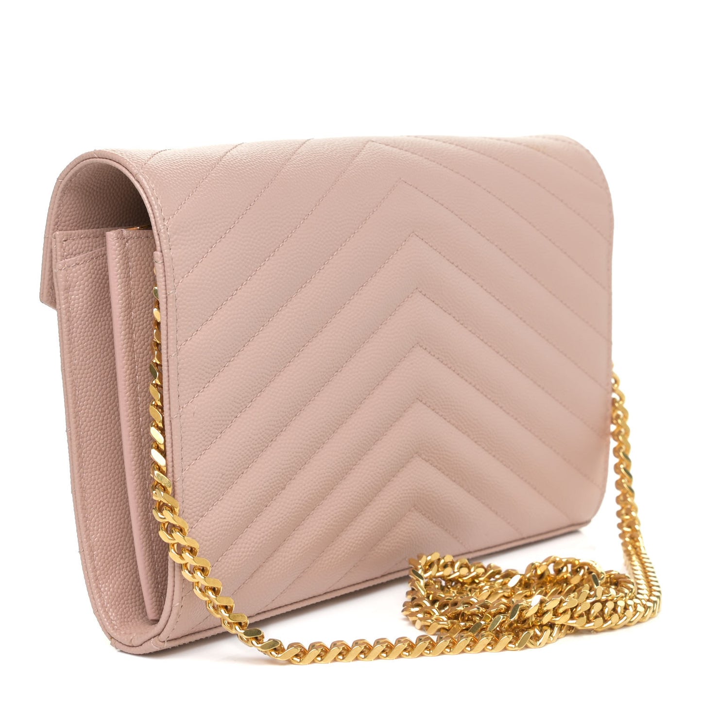 Grain De Poudre Matelasse Chevron Monogram Chain Wallet Pale Blush