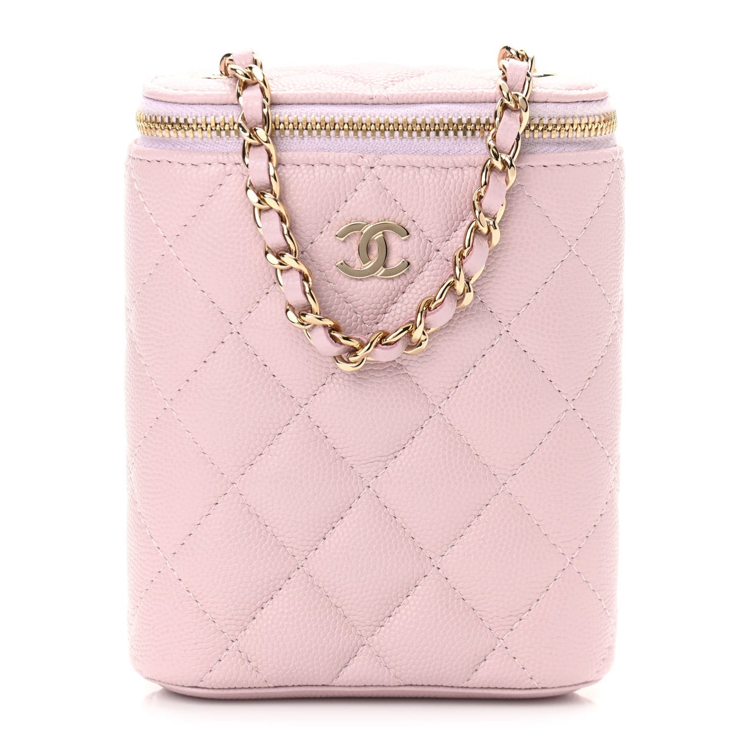 Caviar Quilted Small Vertical Coco Beauty Vanity Case With Chain Light Pink