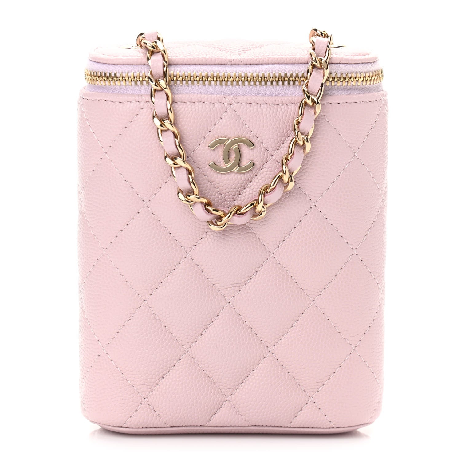 Chanel Caviar Quilted Small Vertical Coco Beauty Vanity Case With Chain Light Pink 1 of 11