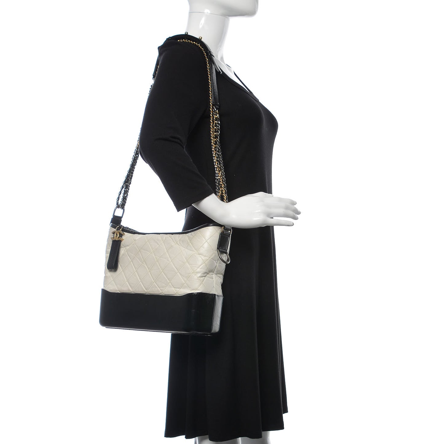 Aged Calfskin Quilted Medium Gabrielle Hobo Black White