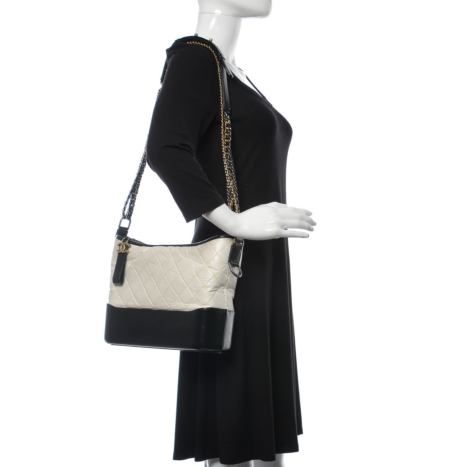 Chanel Aged Calfskin Quilted Medium Gabrielle Hobo Black White 2 of 12
