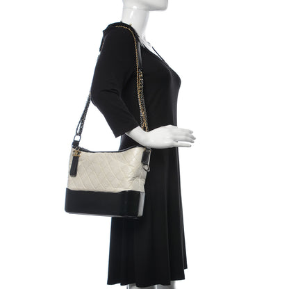 Chanel Aged Calfskin Quilted Medium Gabrielle Hobo Black White 2 of 12