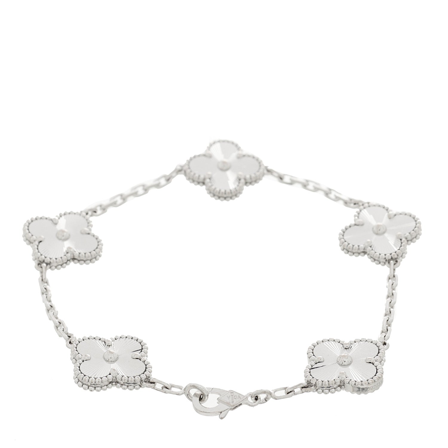 Van Cleef & Arpels 18K White Gold 5 Motifs Guilloche Vintage Alhambra Bracelet 2 of 5