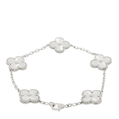 Van Cleef & Arpels 18K White Gold 5 Motifs Guilloche Vintage Alhambra Bracelet 2 of 5