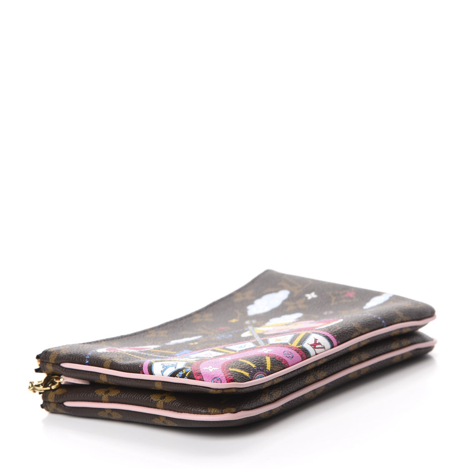 Louis Vuitton Monogram 2020 Christmas Animation Big Wheel Double Zip Pochette Rose Ballerine 4 of 11