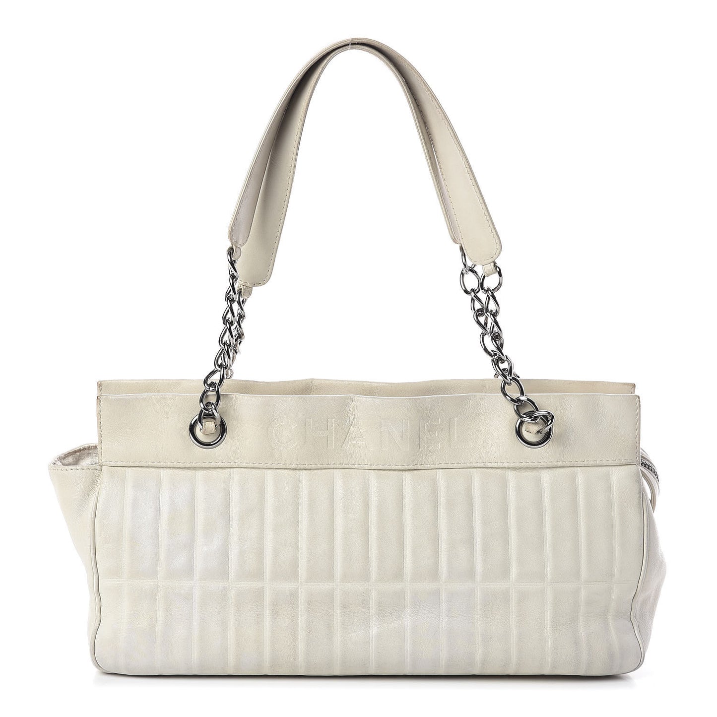 Lambskin Vertical Quilted Lax East West Shoulder Bag Ivory