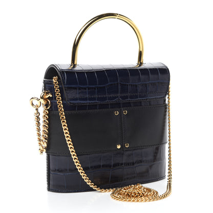Chloe Calfskin Crocodile Embossed Small Aby Lock Full Blue 3 of 11