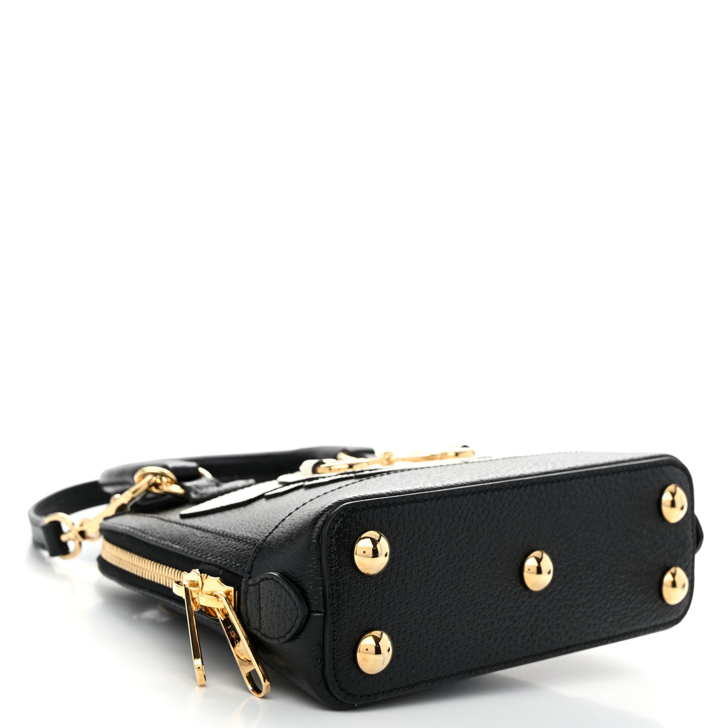 X ADIDAS Textured Dollar Calfskin Web Trefoil Mini Horsebit 1955 Top Handle Bag Black Off White