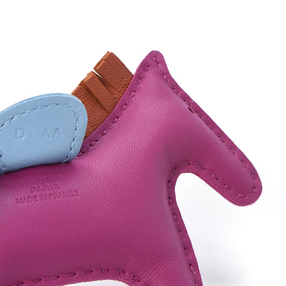 Hermes Milo Lambskin Grigri Rodeo Horse Bag Charm PM Rose Pourpre Cornaline Celeste 4 of 4