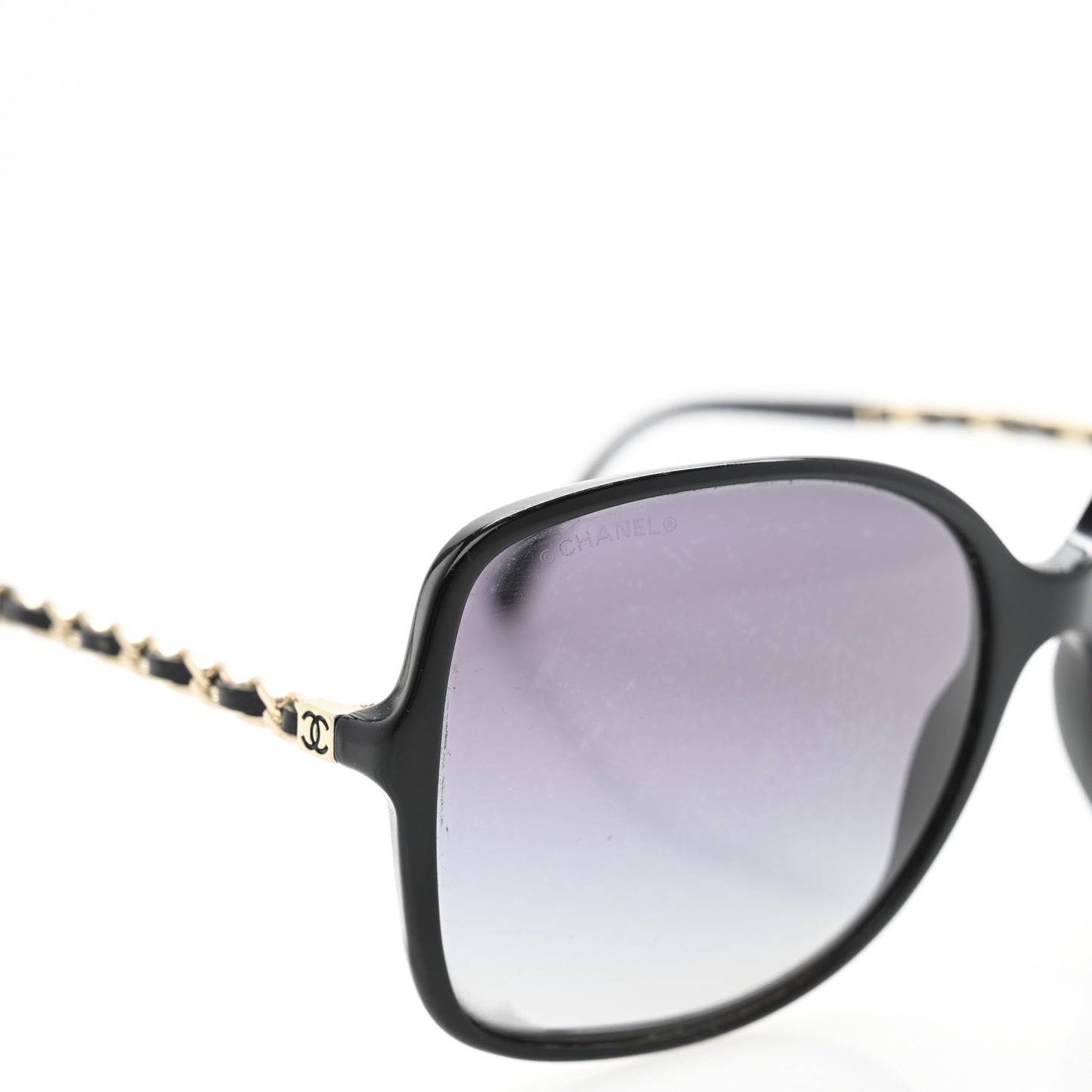 Acetate Lambskin Chain Square Sunglasses 5210-Q Black