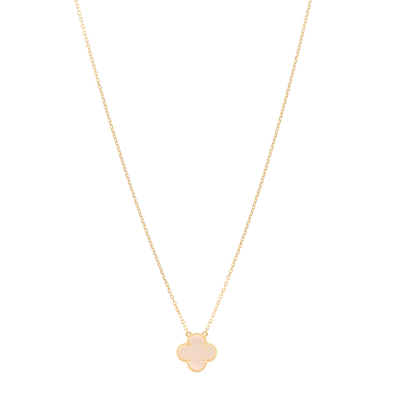 Van Cleef & Arpels 18K Yellow Gold Mother of Pearl Vintage Alhambra Pendant Necklace 1 of 6