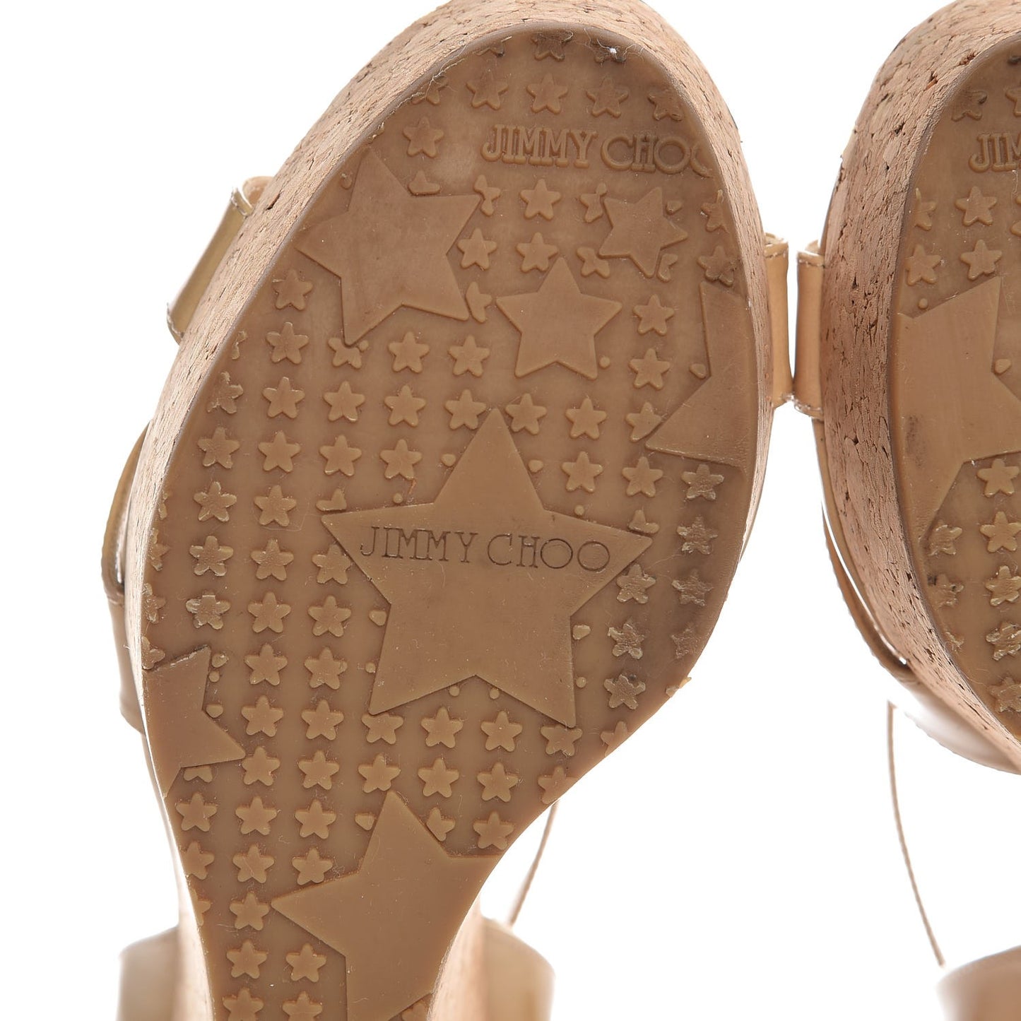 JIMMY CHOO Patent Cork Papyrus Platform Wedge Sandals 39 Nude