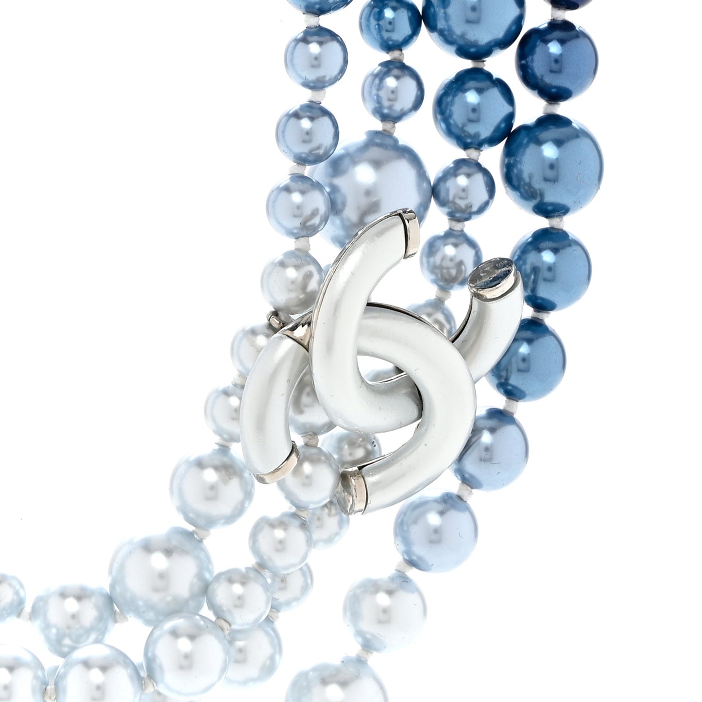Pearl Beaded CC Multi Strand Choker Necklace Blue Silver