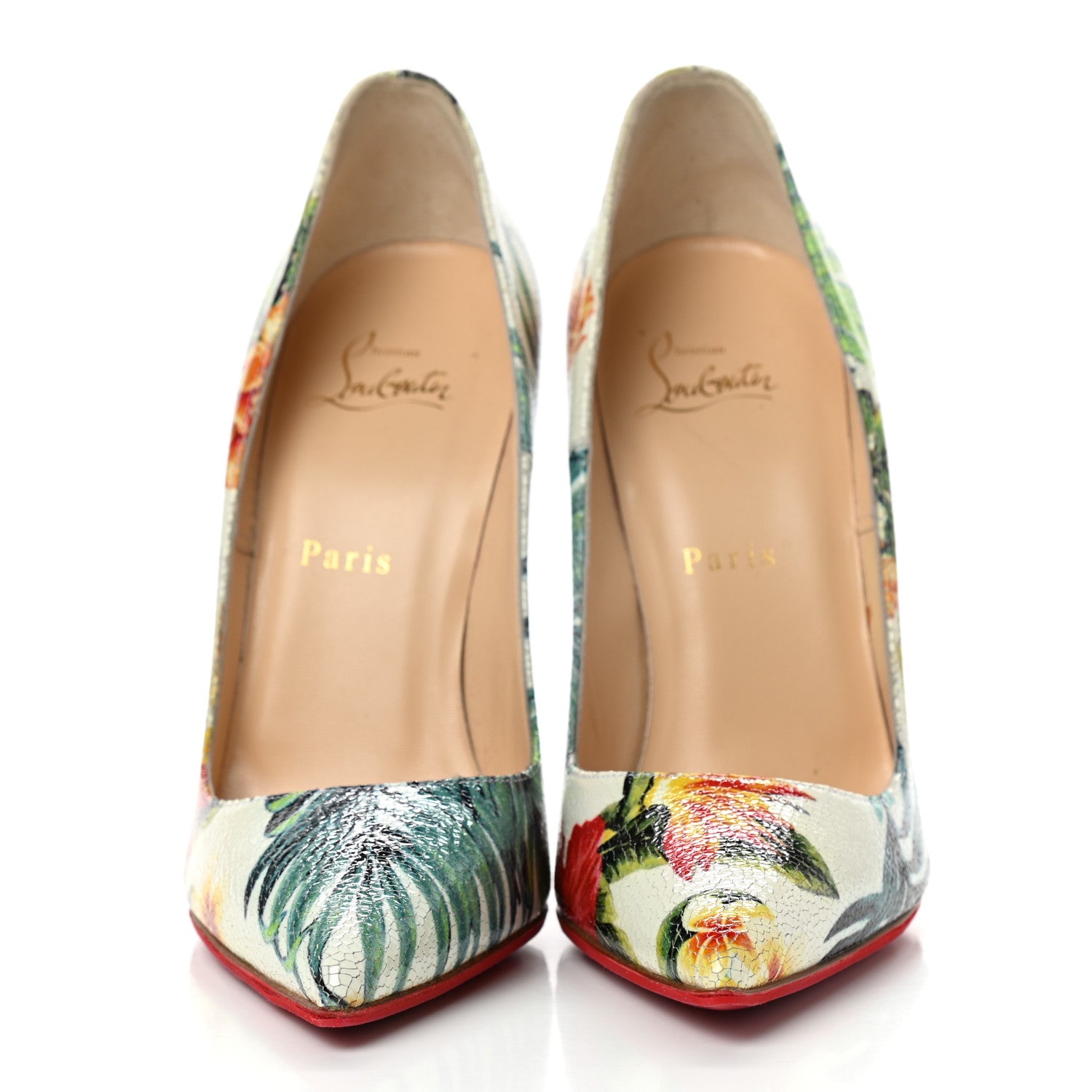 Christian Louboutin Crackled Calfskin Hawaii Print So Kate 120 Pumps 39 White Multi 2 of 9