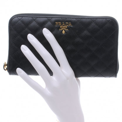 Prada Saffiano Quilted Zip Around Wallet Nero Black 2 of 9