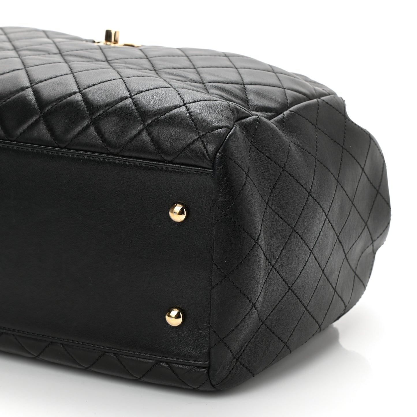 Lambskin Quilted Large Drawstring Bag Black