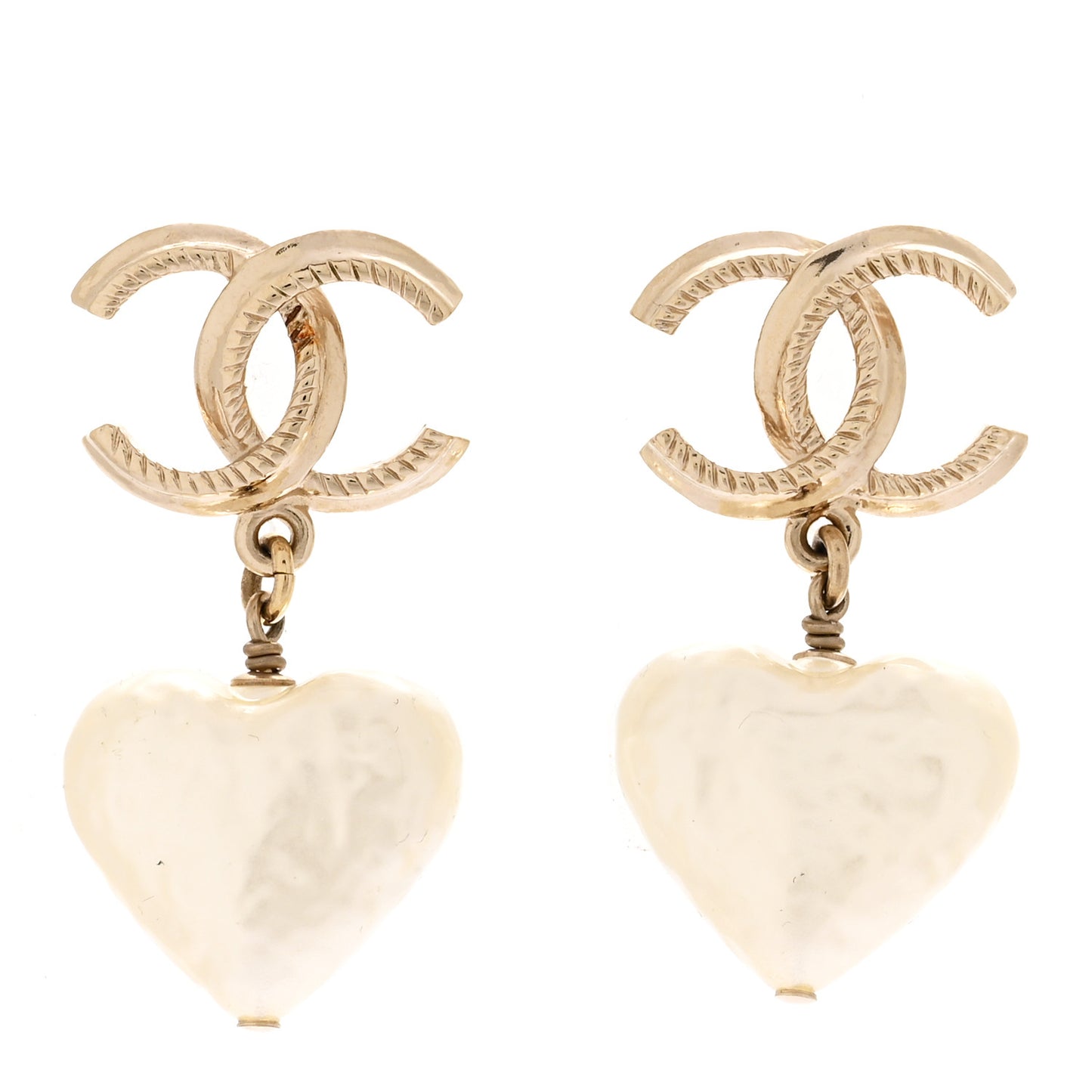 Pearl CC Heart Drop Earrings Gold