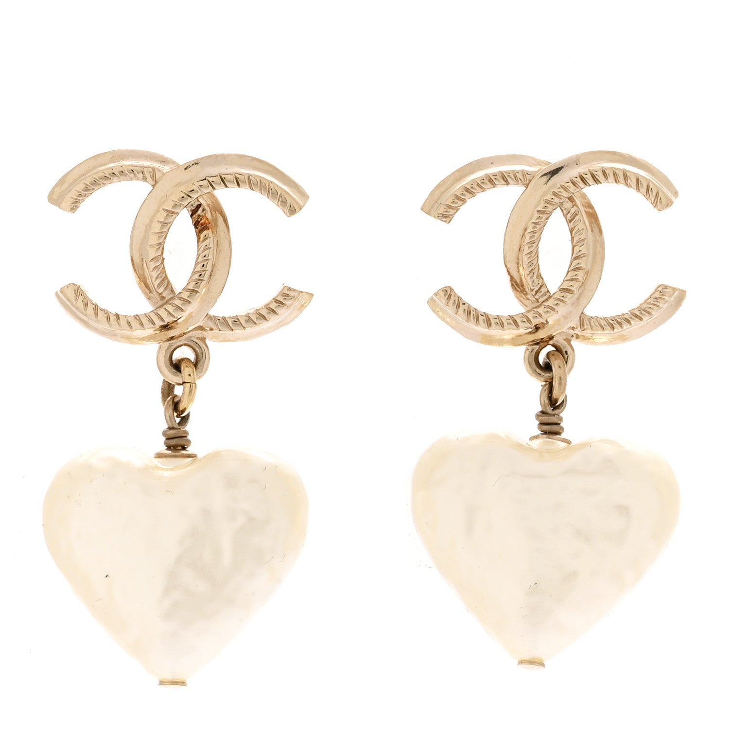 Chanel Pearl CC Heart Drop Earrings Gold 1 of 5