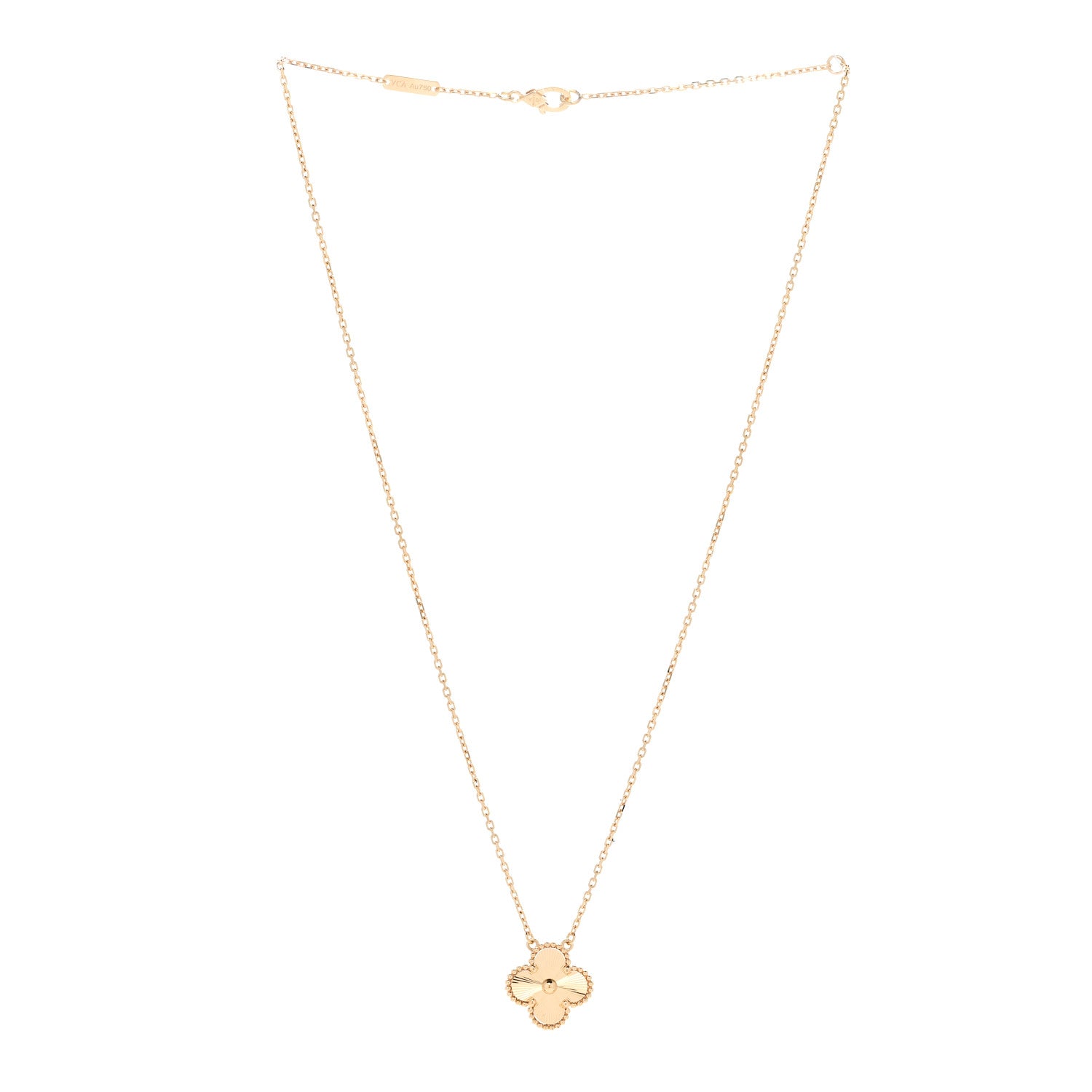 Van Cleef & Arpels 18K Yellow Gold Guilloche Vintage Alhambra Pendant Necklace 3 of 6