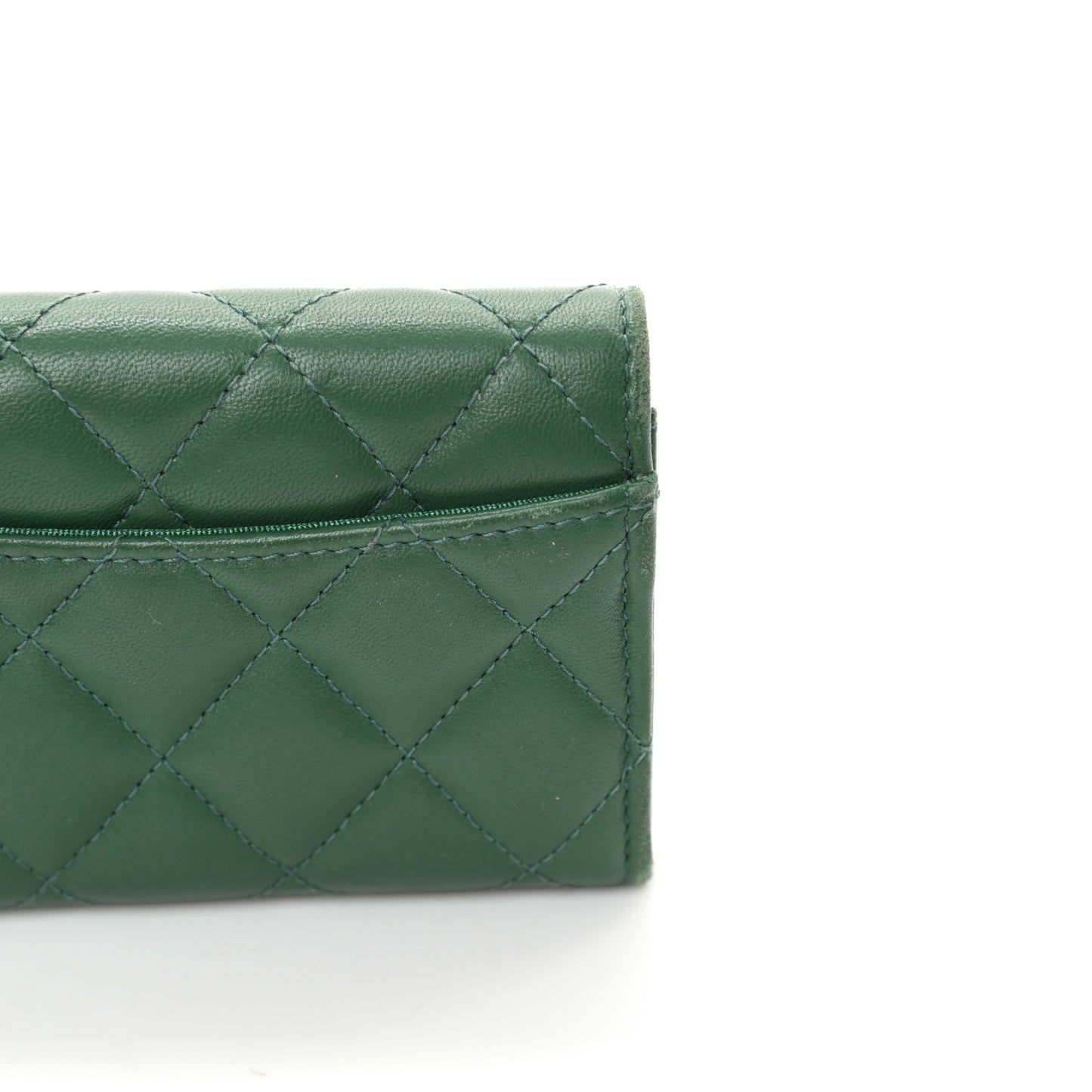 Lambskin Quilted Flap Card Holder Wallet Green