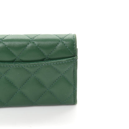 Chanel Lambskin Quilted Flap Card Holder Wallet Green 15 of 16