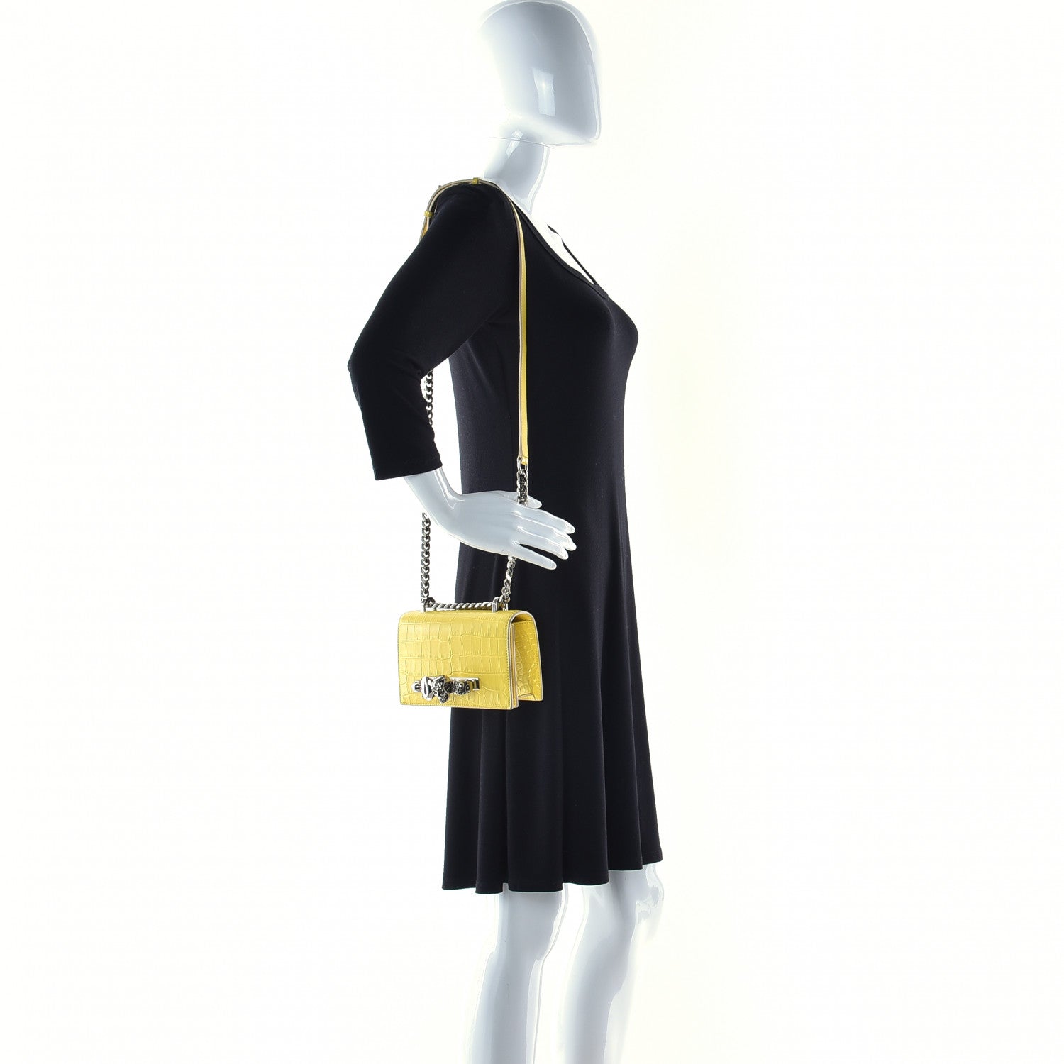 Alexander McQueen Shiny Crocodile Embossed Mini Jeweled Satchel Pop Yellow 3 of 11